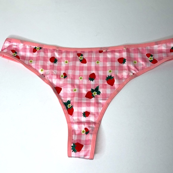 Strawberries Silky Satin‎ Stretchy Smooth High Waist Pink Sateen Thong Panty XXL - Picture 9 of 12